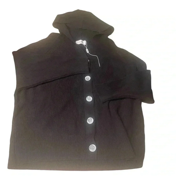 Ligotto Button Front Cardigan Gorgeous Womens Large Black Hooded - Picture 3 of 11
